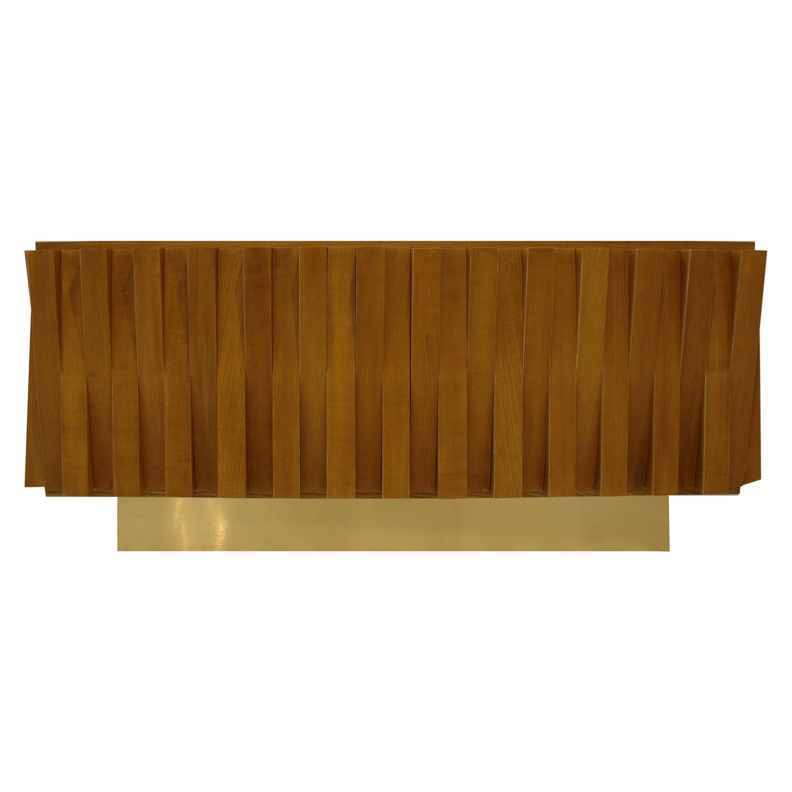 Mid Century Modern Italian Faceted Oakwood And Brass Sideboard By L.A. Studio