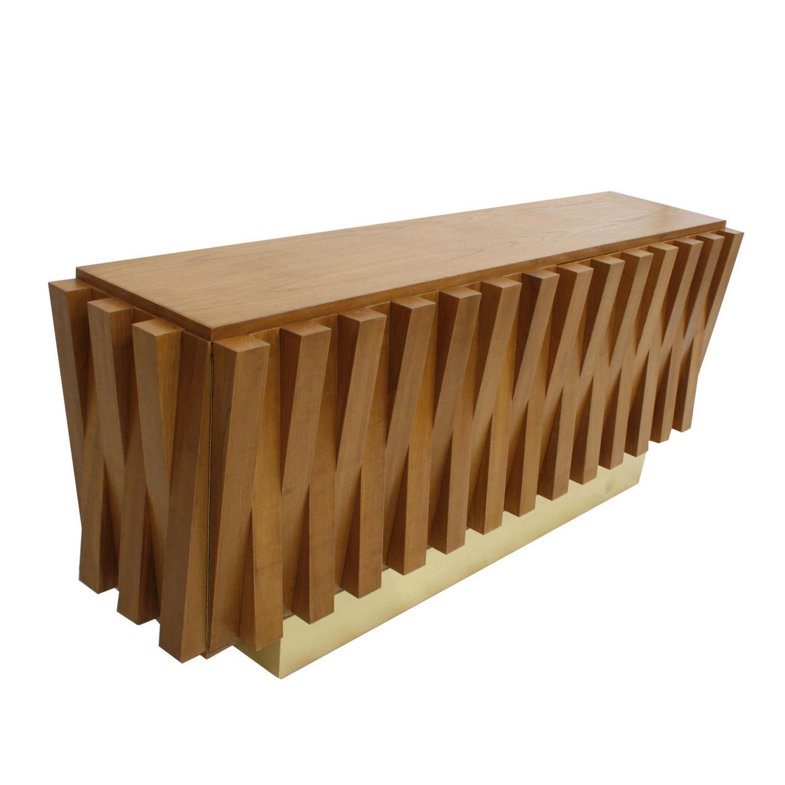 Mid Century Modern Italian Faceted Oakwood And Brass Sideboard By L.A. Studio photo for sale