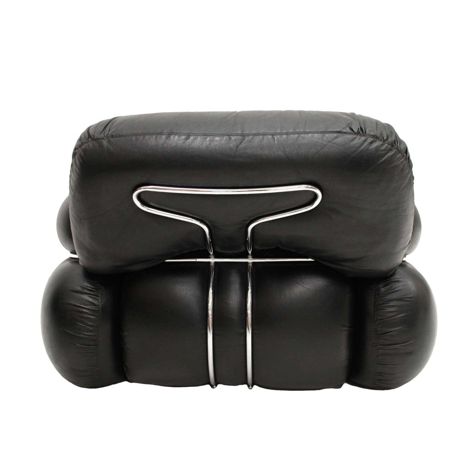 Italian Pair Of Okay Armchairs By Adriano Piazzesi With Black Leather And Steel photo Furniture