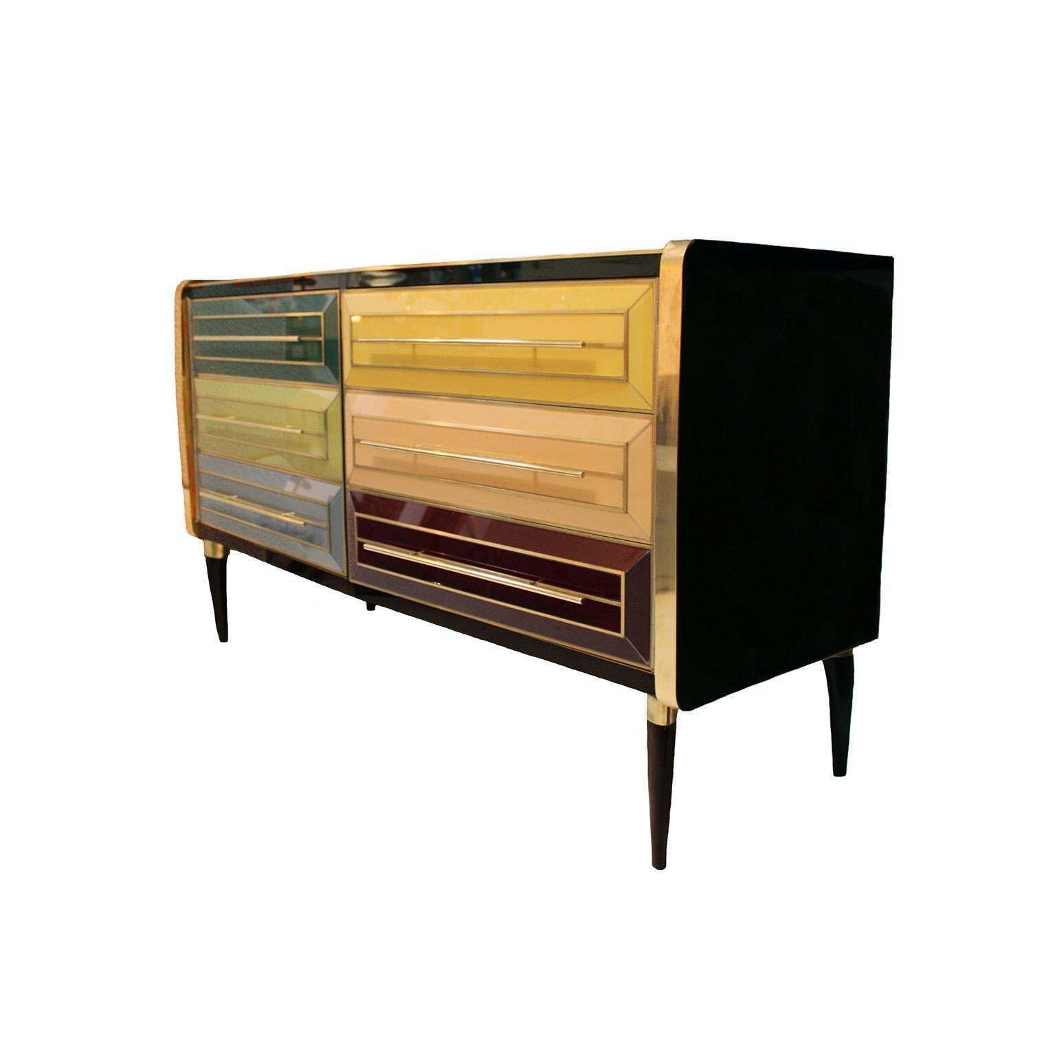 Mid Century Solid Wood And Colored Glass Bar Furniture, Italy 1950's photo Furniture