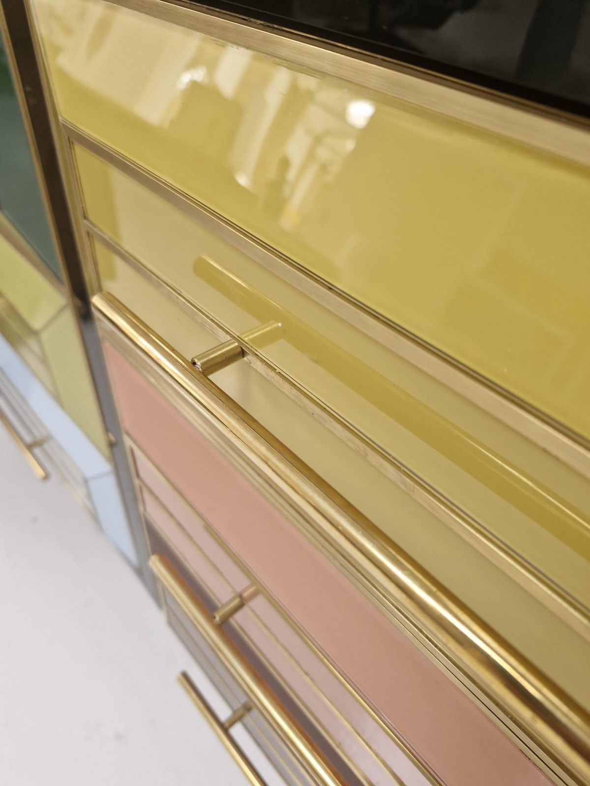 photo furniture Mid Century Solid Wood And Colored Glass Bar Furniture, Italy 1950's