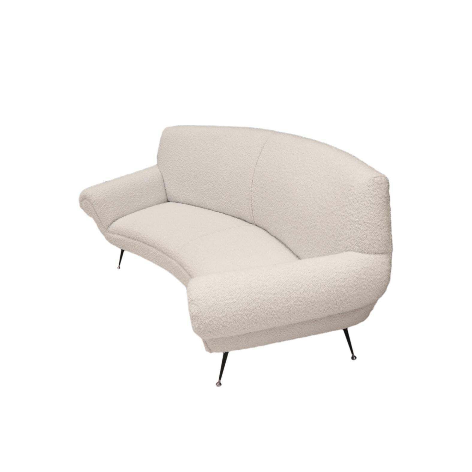 Mid Century White Boucle Curved Sofa With Six Legs By Gigi Radice For Minotti photo furniture