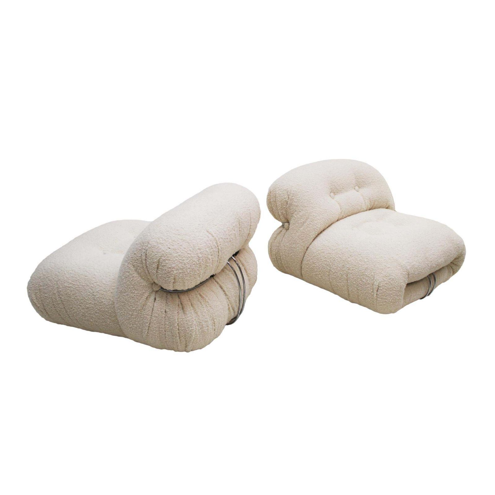 Mid Century White Wool "Soriana" Armchairs By Tobia Scarpa Edited By Cassina photo for sale