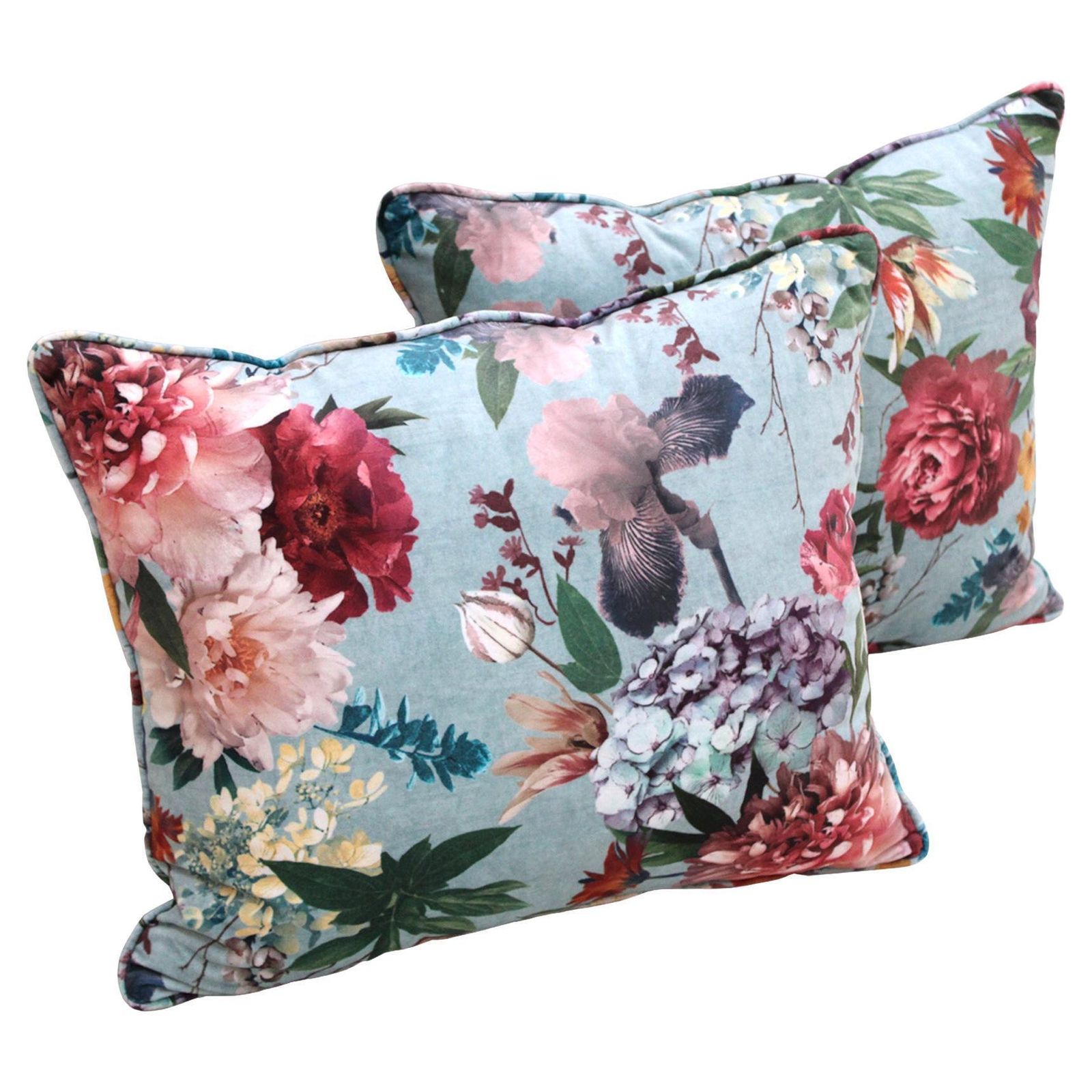 Unique Pair Of Cushions With Floral Cotton Velvet Fabric, Spain