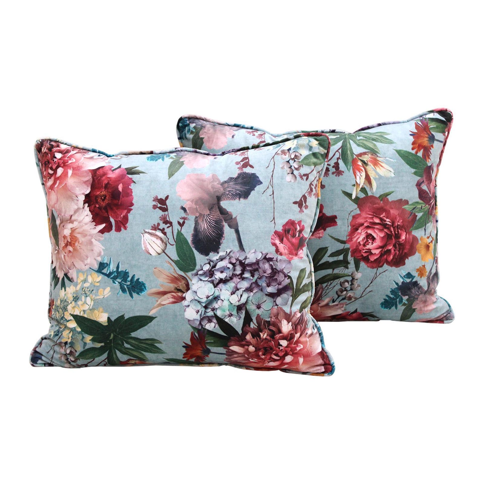 Unique Pair Of Cushions With Floral Cotton Velvet Fabric, Spain photo vinterior