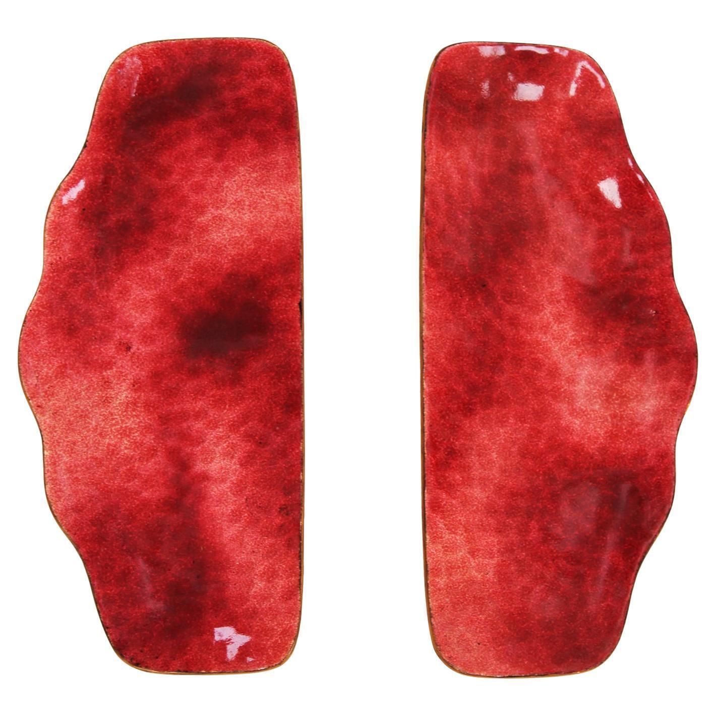 Mid Century Paolo De Poli Red Enameled Copper Italian Door Handle, Circa 1960