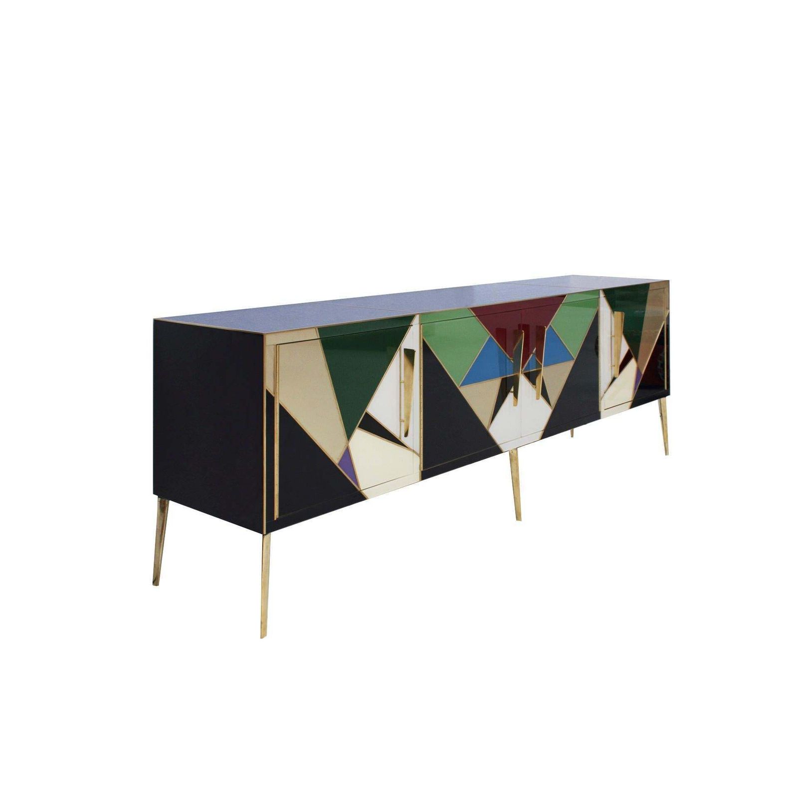 Mid Century Modern Style Italian Sideboard Made Of Wood Brass And Colored Glass photo 10979.0
