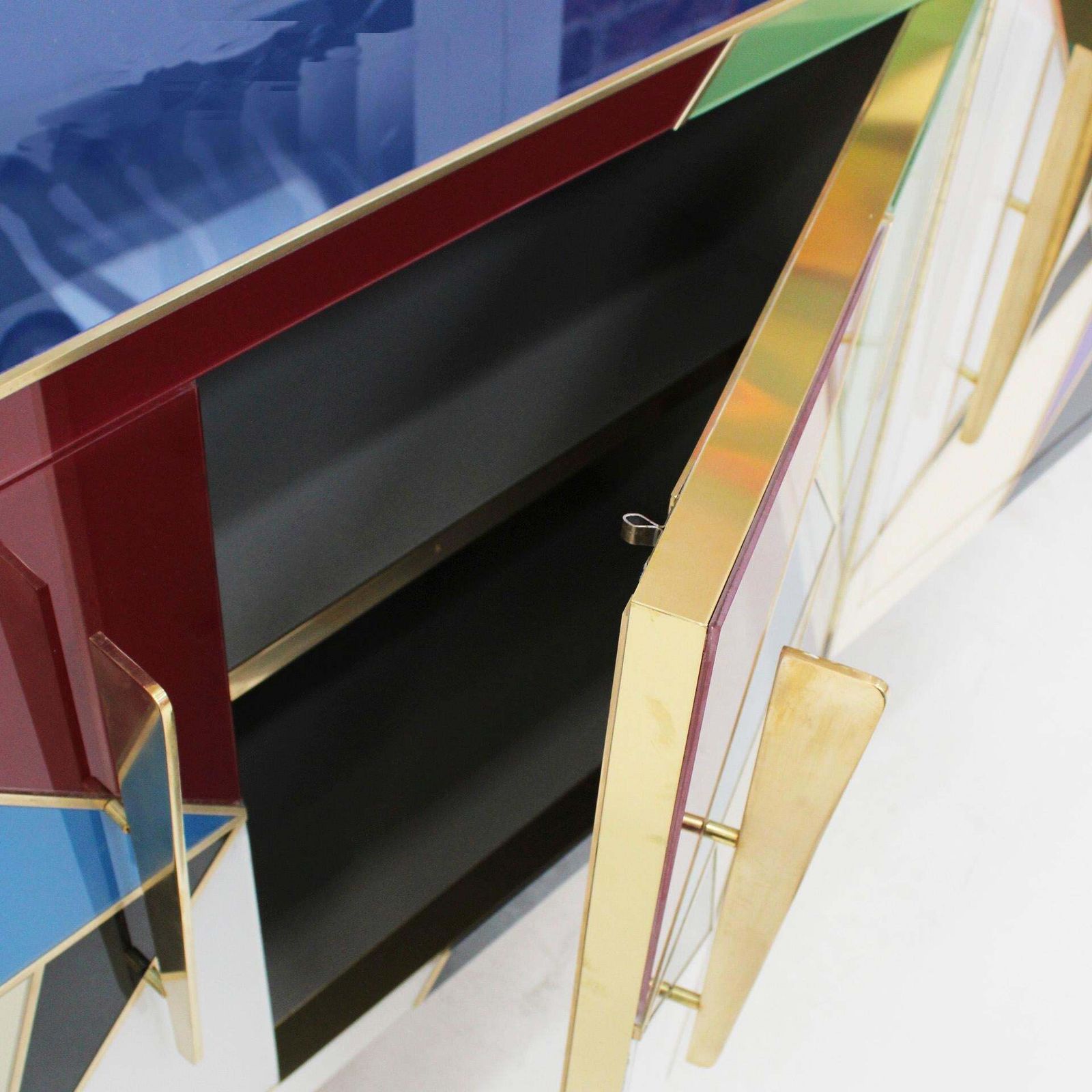 photo for sale Mid Century Modern Style Italian Sideboard Made Of Wood Brass And Colored Glass