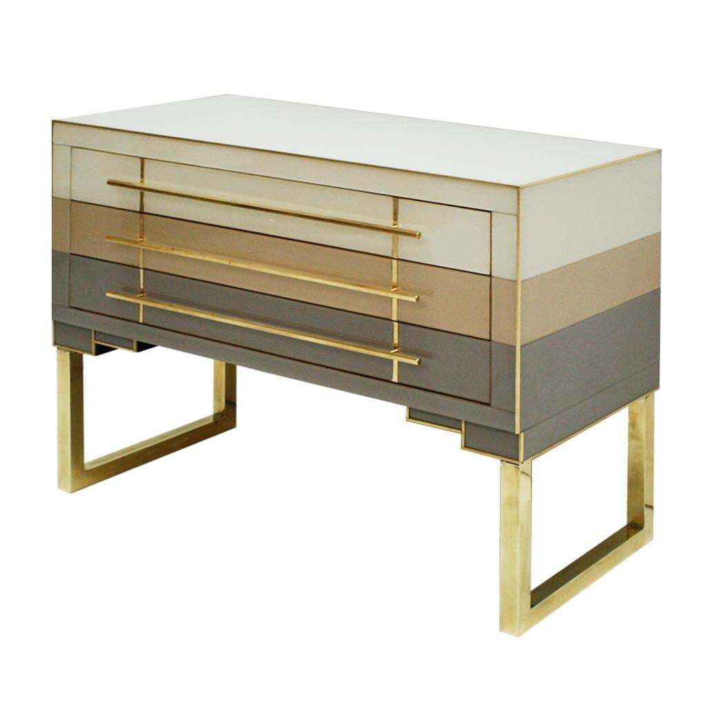 Mid Century Modern Style Murano Glass And Brass Pair Of Italian Commodes photo Furniture