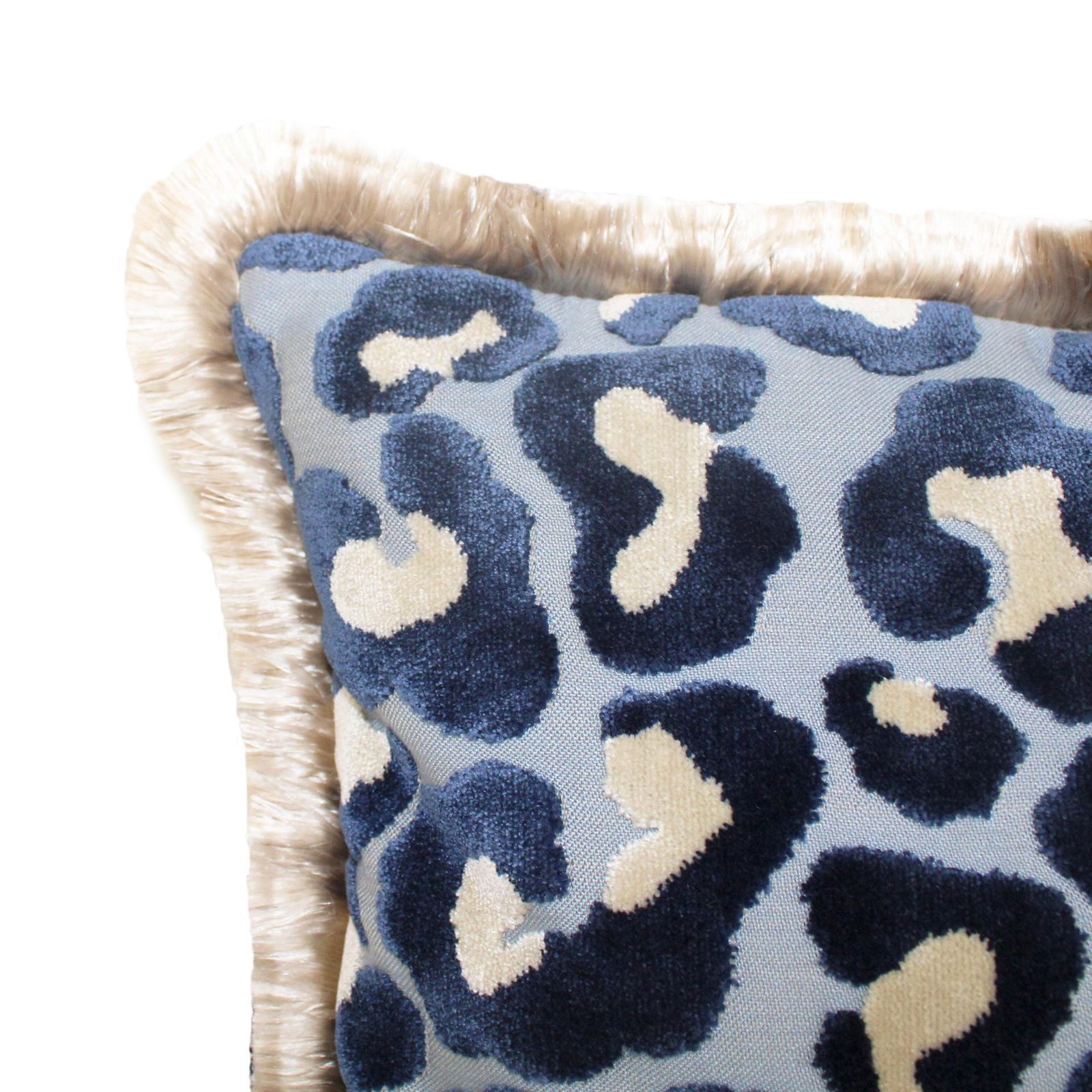 Leopard Print Velvet Cushion In Cotton With Double Tinsel Trim And Linen Back photo for sale