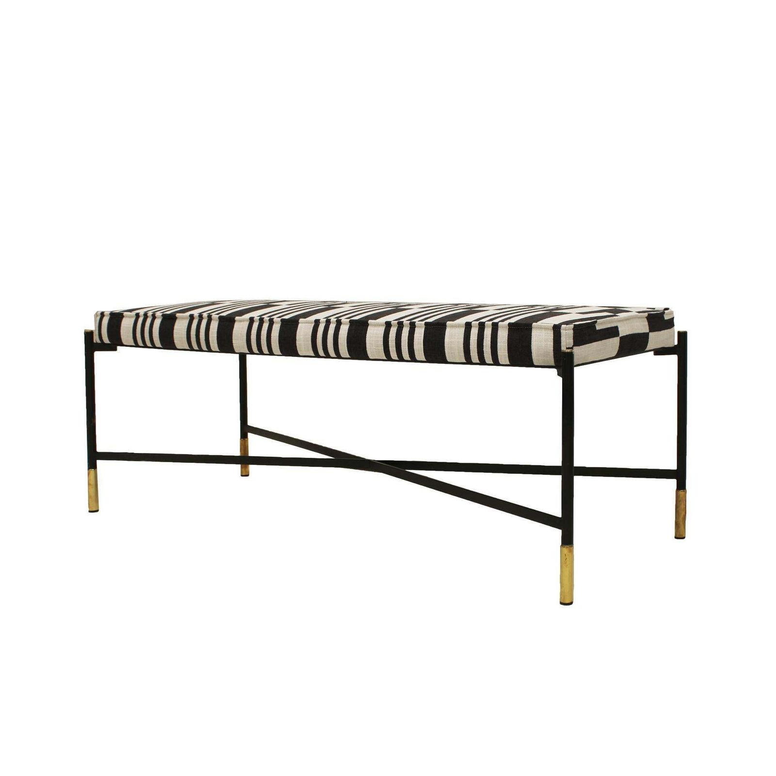Modern Black Lacquered Iron And Patterned Fabric, 1970s Italian Stool photo furniture