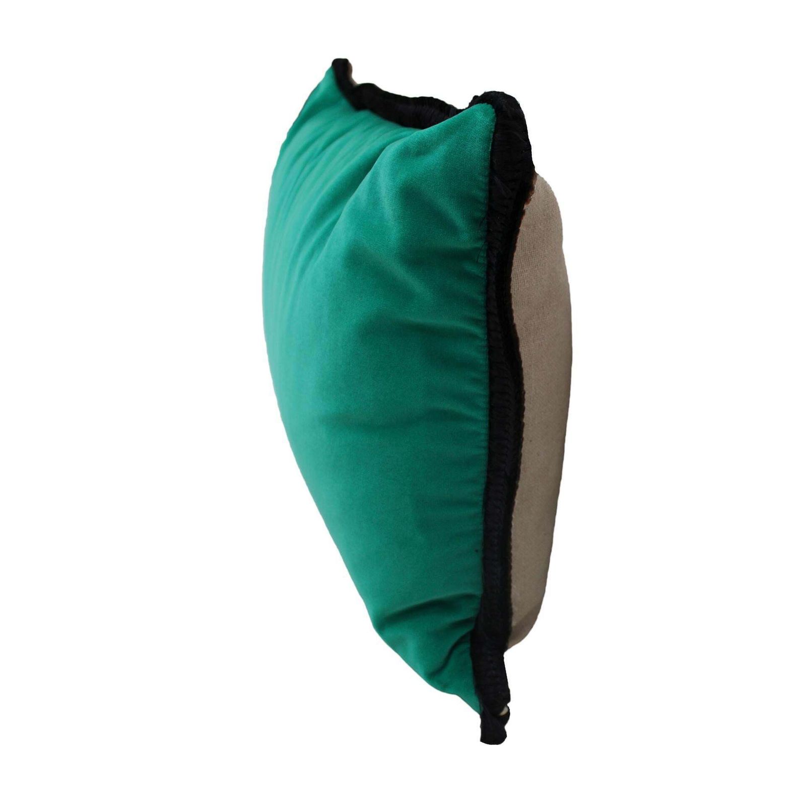 Green Velvet Cushion In Cotton With Double Tinsel Trim And Linen Back photo for sale