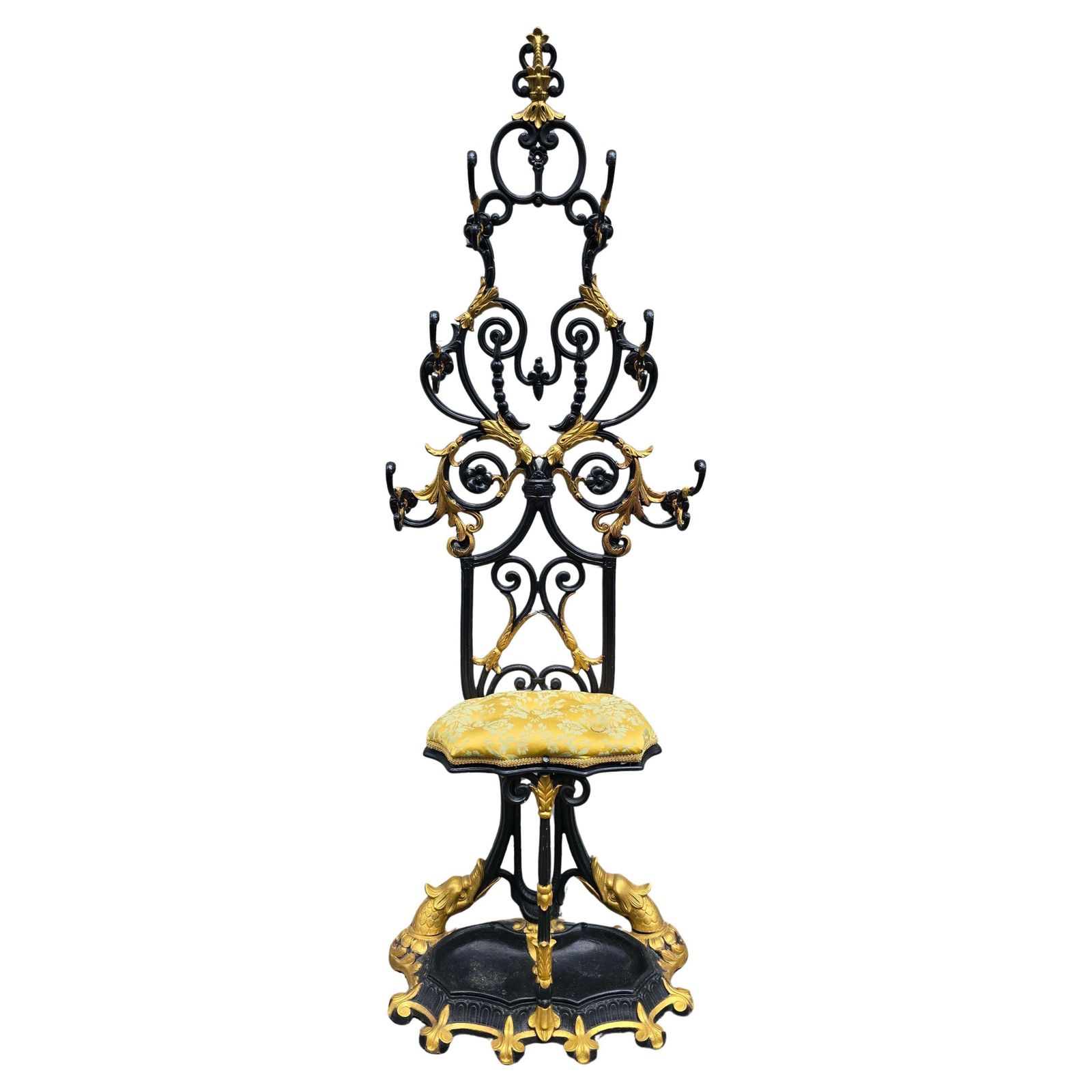 19th Century French Cast Iron Hall Stand With Gilded Accents photo vintage