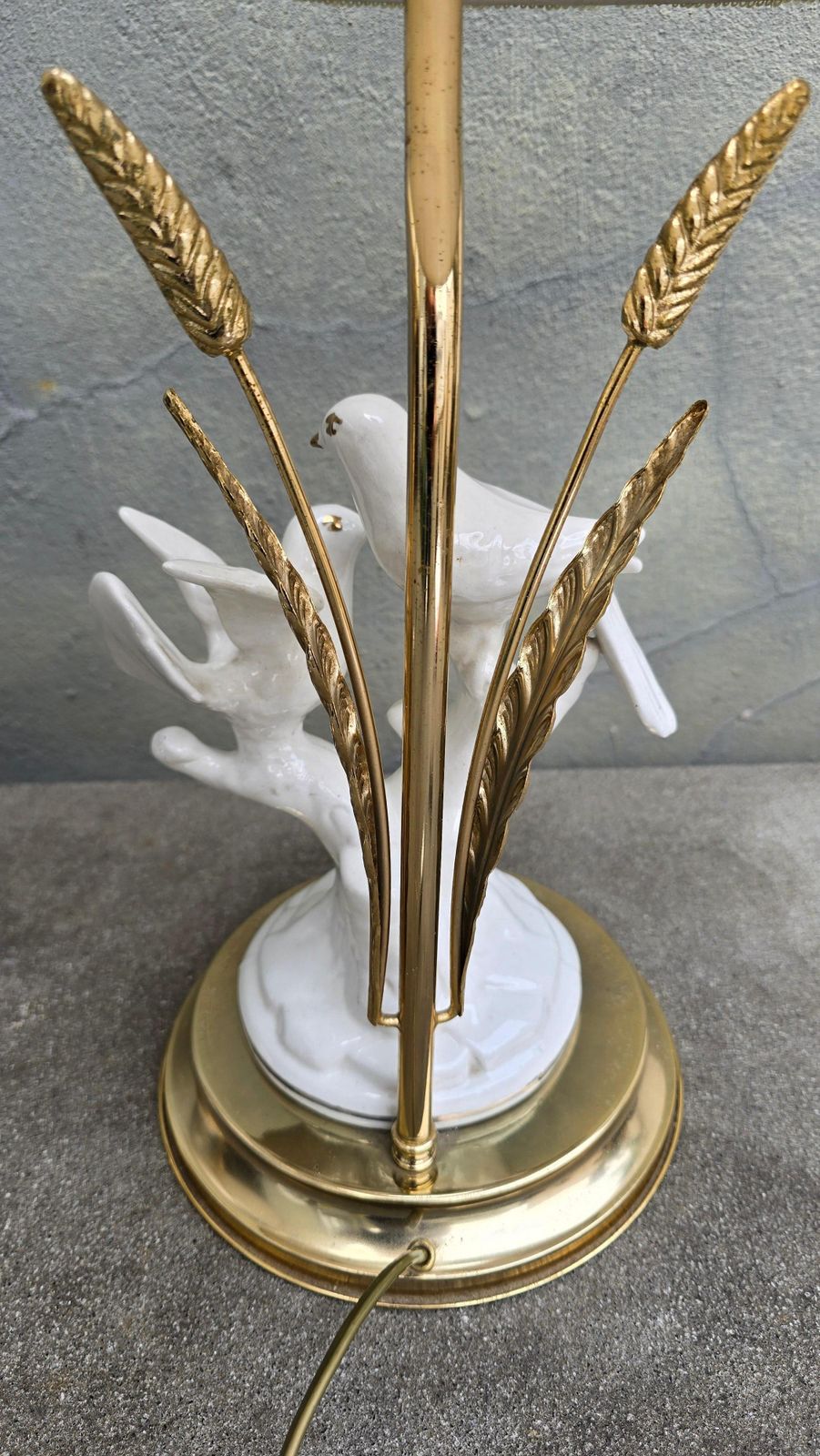 Vintage Porcelain Table Lamp With Birds And Brass Accents, 1970s photo 1244.0