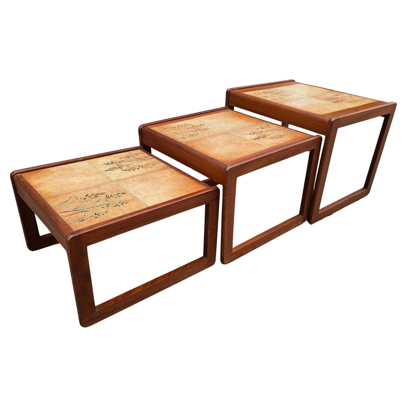 Set Of 3 French Mid Century Nesting Tables With Ceramic Tile Tops, 1960s photo 3045.0