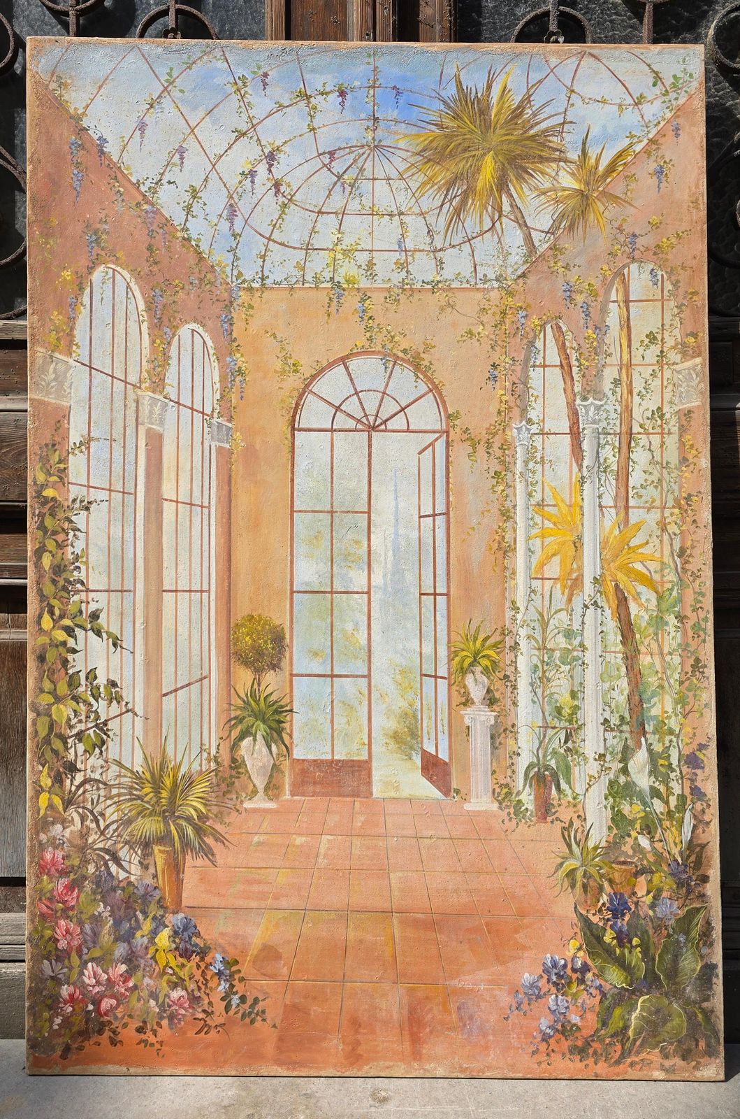 Authentic Italian Fresco Painting Of A Classical Conservatory Garden photo furniture