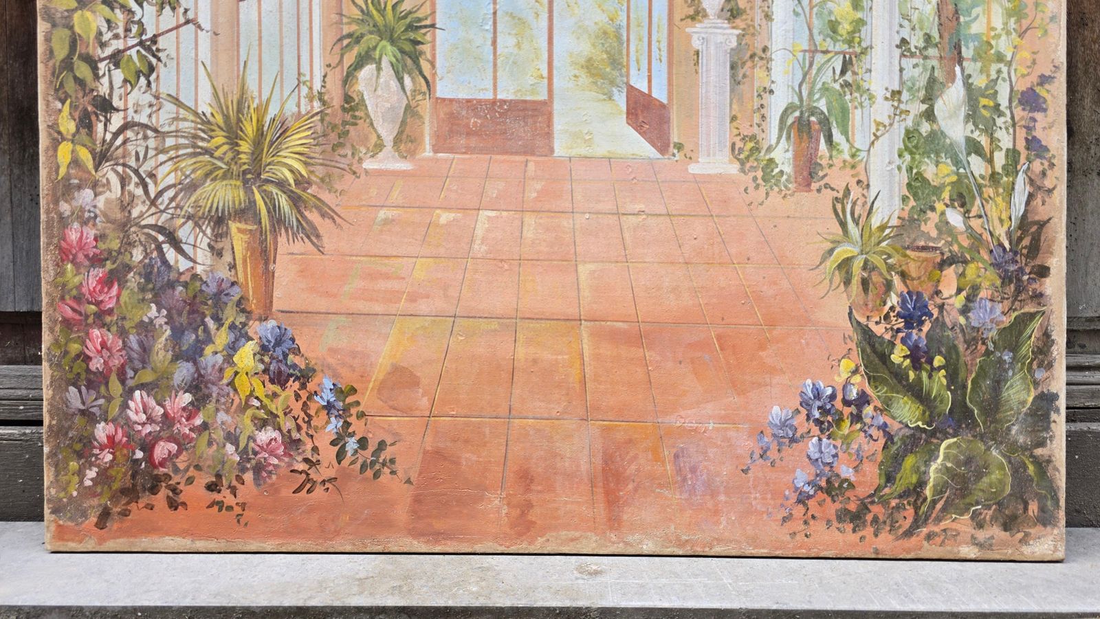 Authentic Italian Fresco Painting Of A Classical Conservatory Garden photo 1287.0