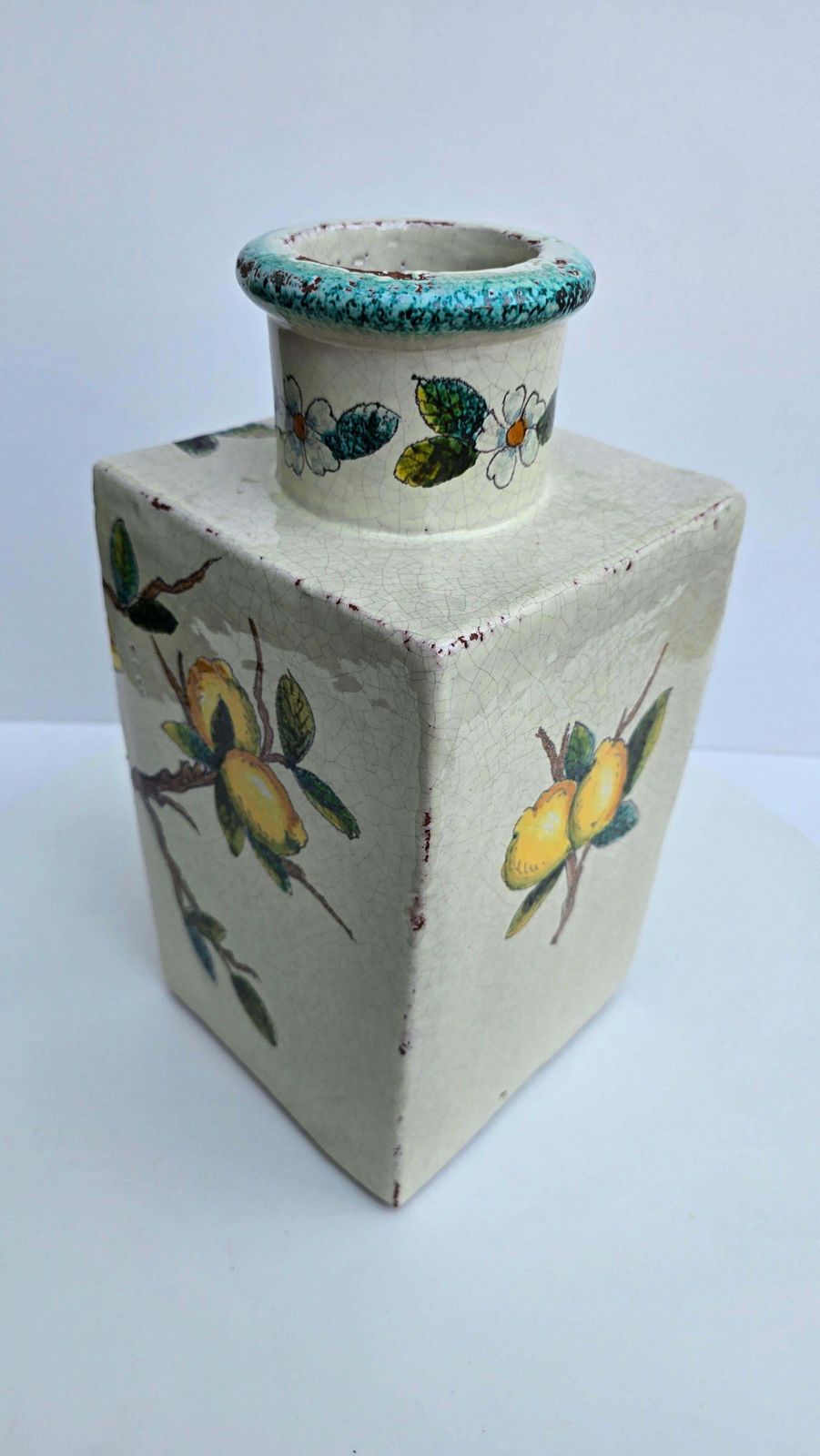 photo furniture Hand Painted Italian Terracotta Vase With Lemons And Blossoms