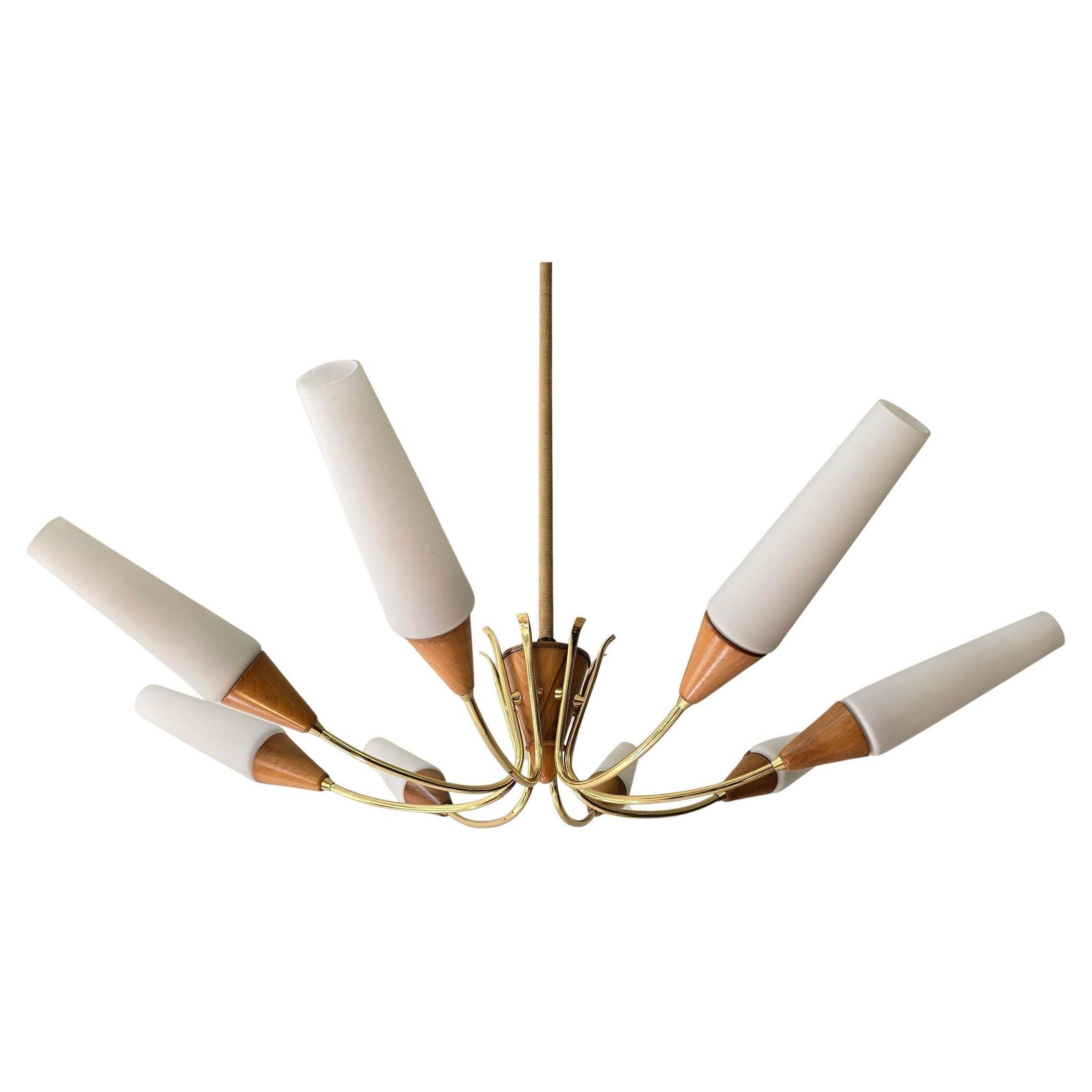 Large 1950s Italian Chandelier In Brass, Glass And Wood photo 2402.0