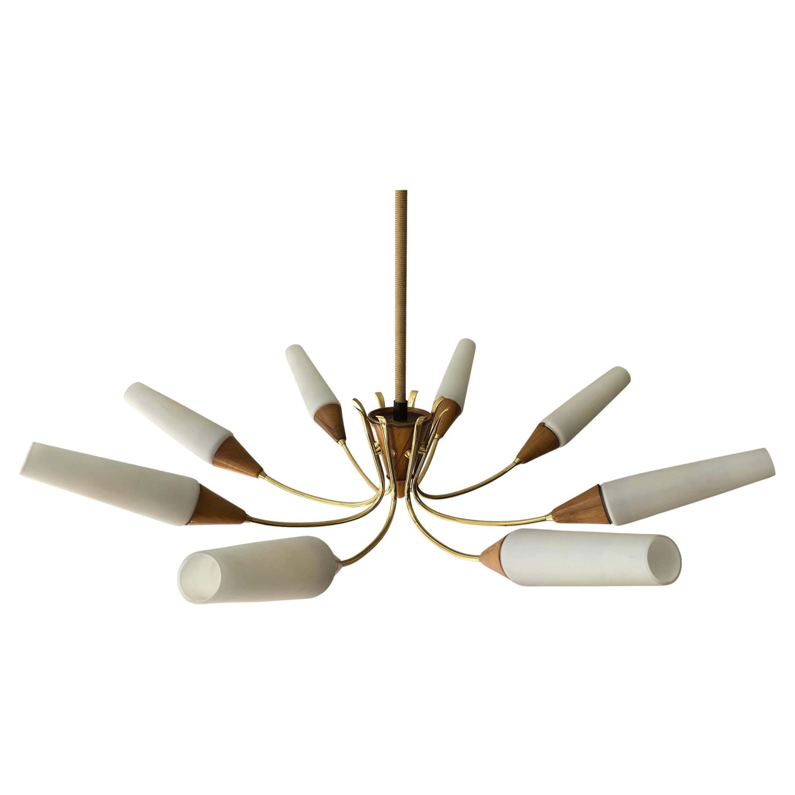 Large 1950s Italian Chandelier In Brass, Glass And Wood photo vinterior