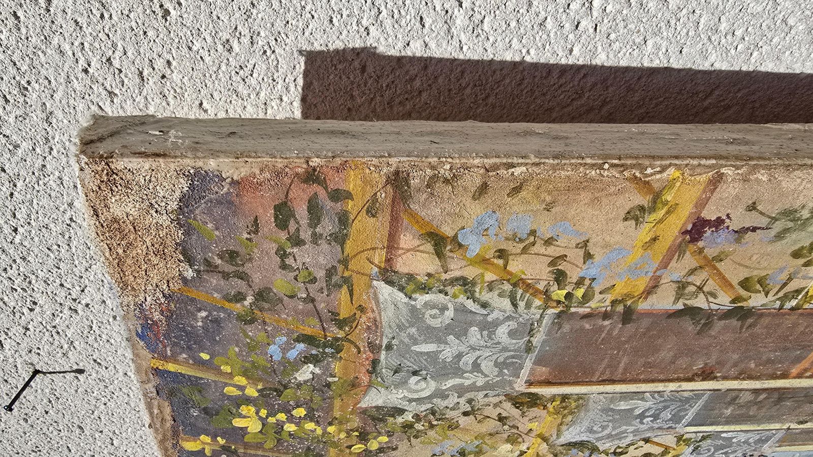 Authentic Italian Fresco On Canvas – “Giardino Con Colonne” Roman Villa Garden photo 1287.0