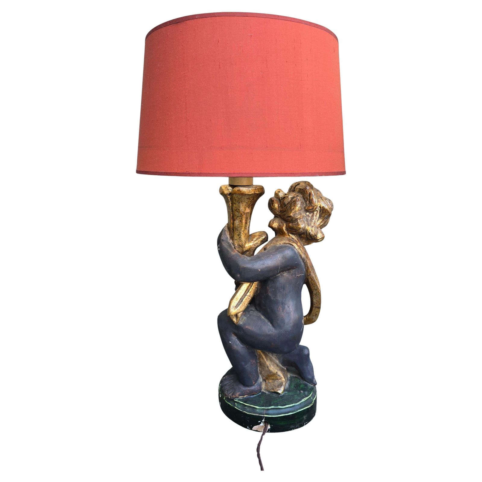 Pair Of Italian Hand Carved Cherub Lamps In Gilded Wood, Circa 1940 photo furniture
