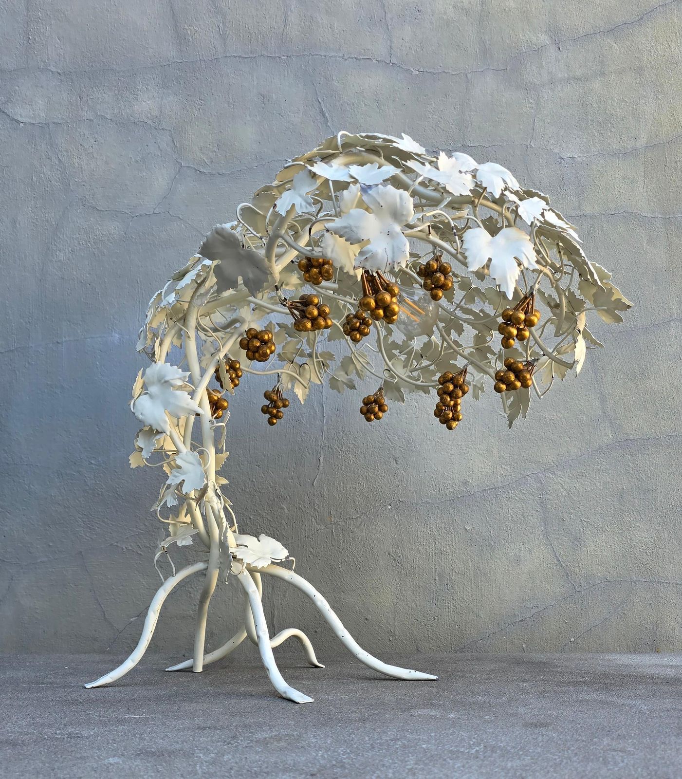 photo for sale Hand Painted Metal Grapevine Table Lamp In Hollywood Regency / Art Nouveau Style