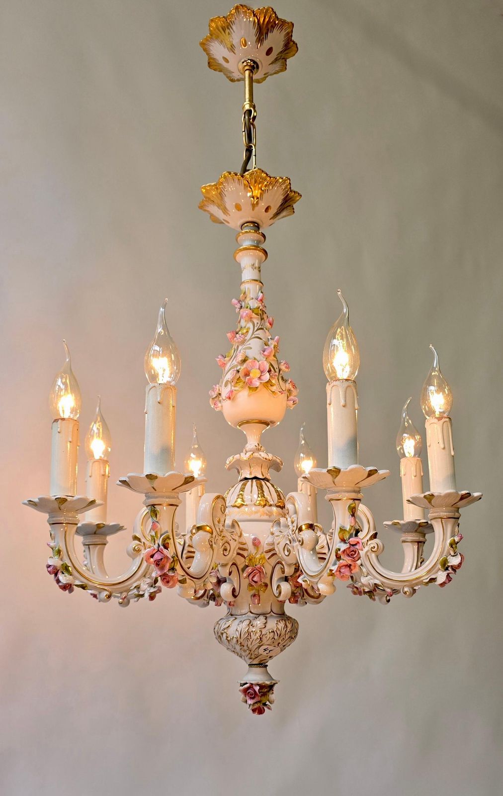 Rare Italian Mangani Porcelain Chandelier – 1970s photo Lighting