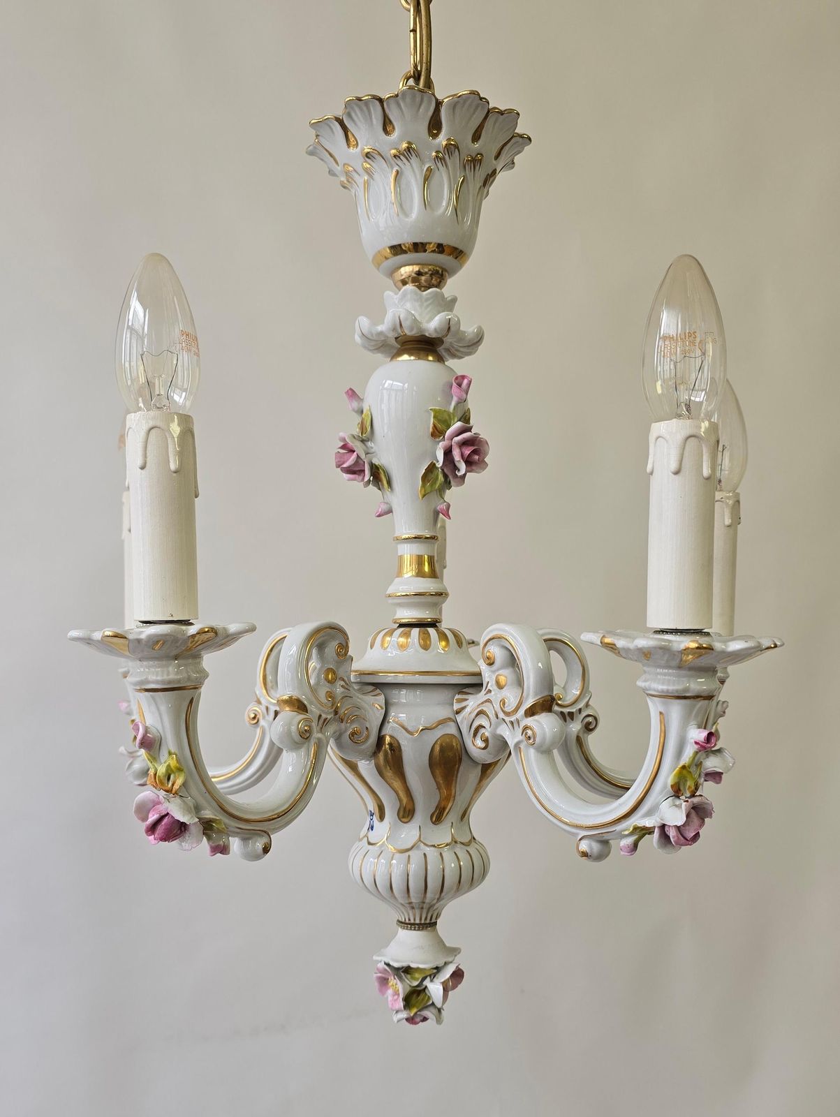 Elegant Italian Mangani Porcelain Chandelier – 5 Light, 1970s photo furniture
