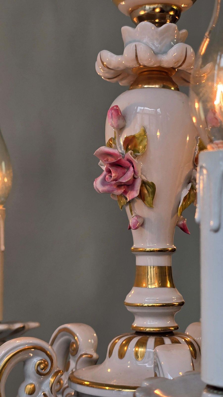 photo for sale Elegant Italian Mangani Porcelain Chandelier – 5 Light, 1970s