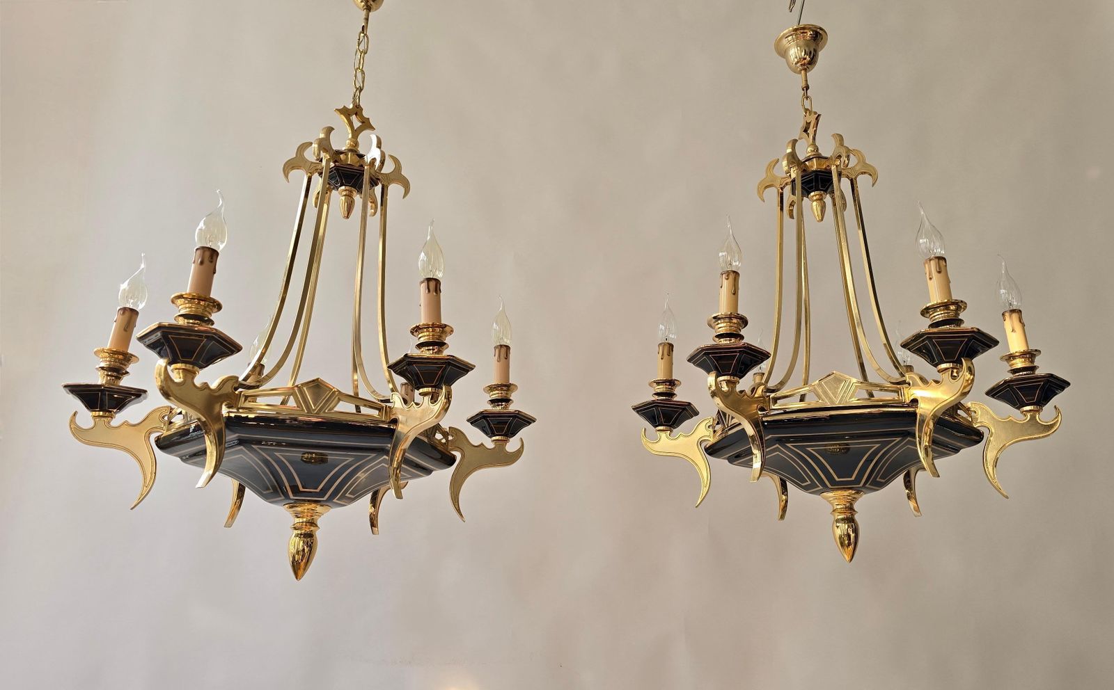 Two Italian Brass And Porcelain Chandeliers, Circa 1970 1980 photo furniture