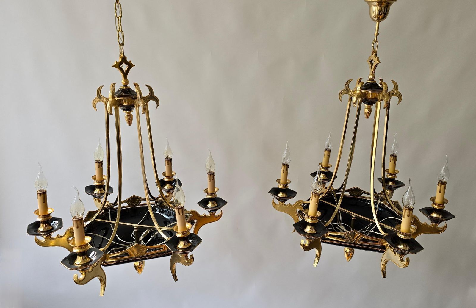 Two Italian Brass And Porcelain Chandeliers, Circa 1970 1980 photo buy
