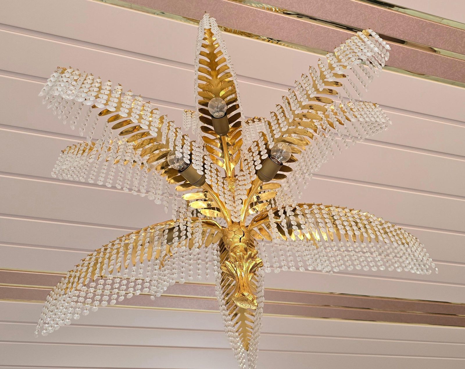 A Hollywood Regency French Palm Tree Gilt Bronze And Crystal Chandelier photo Lighting