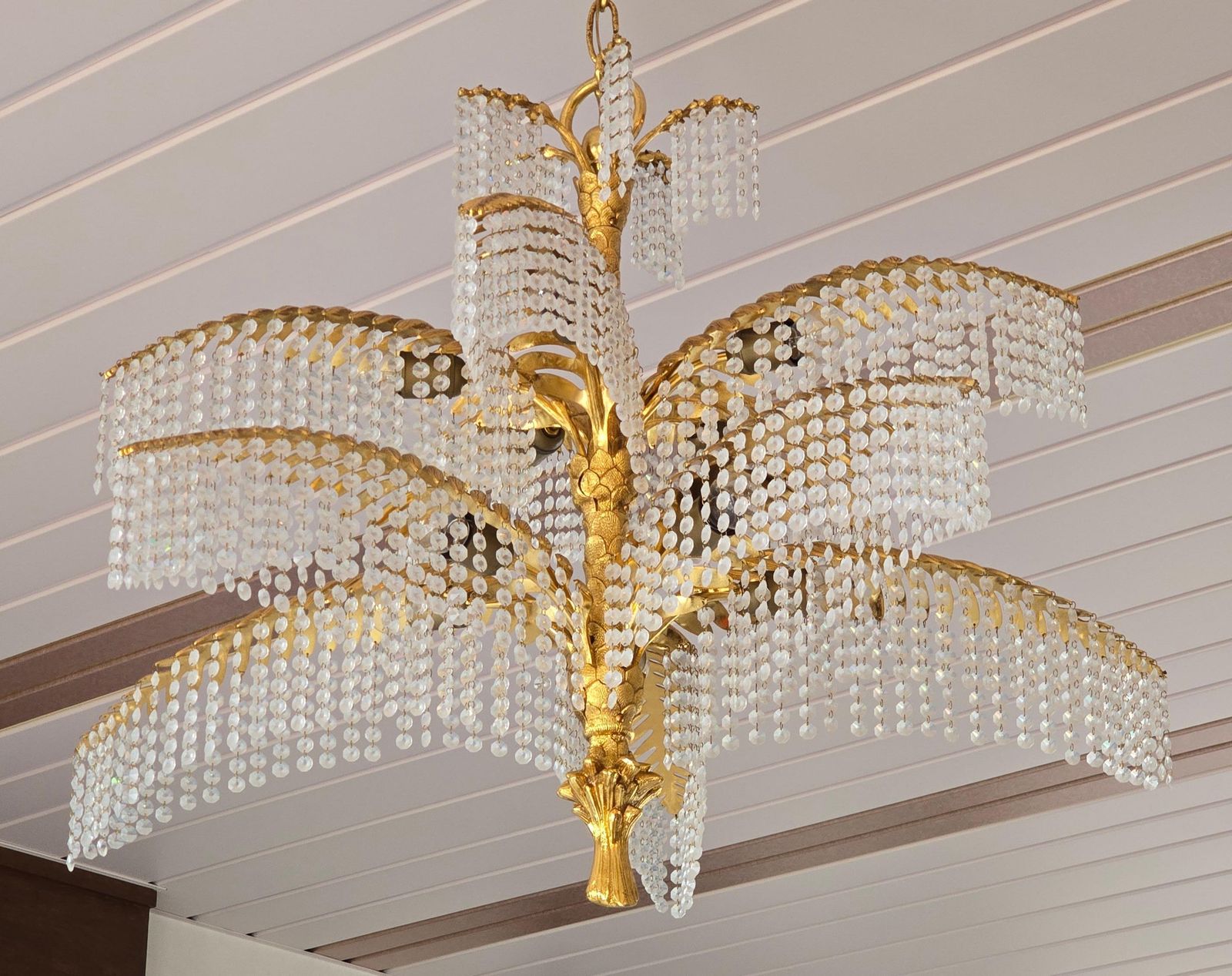 A Hollywood Regency French Palm Tree Gilt Bronze And Crystal Chandelier photo vintage