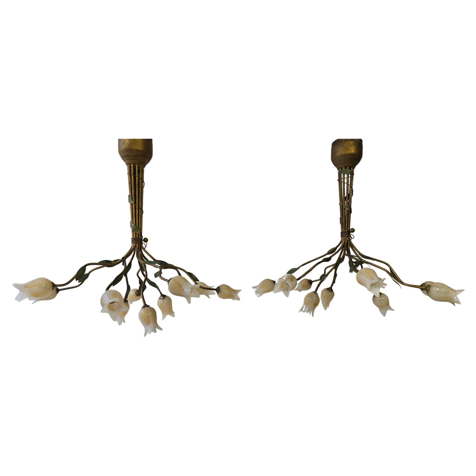 Two  Chandelier Pendant Lamp In Florentine Style With Glass Tulips Design photo for sale