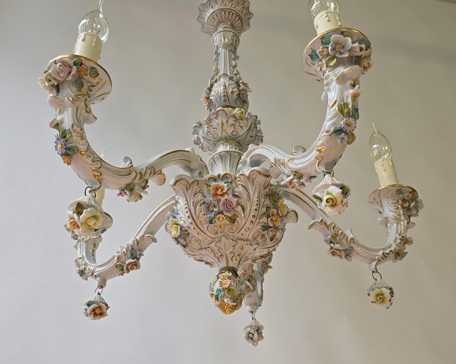 Italian Porcelain Chandelier With Hand Painted Floral Details photo buy