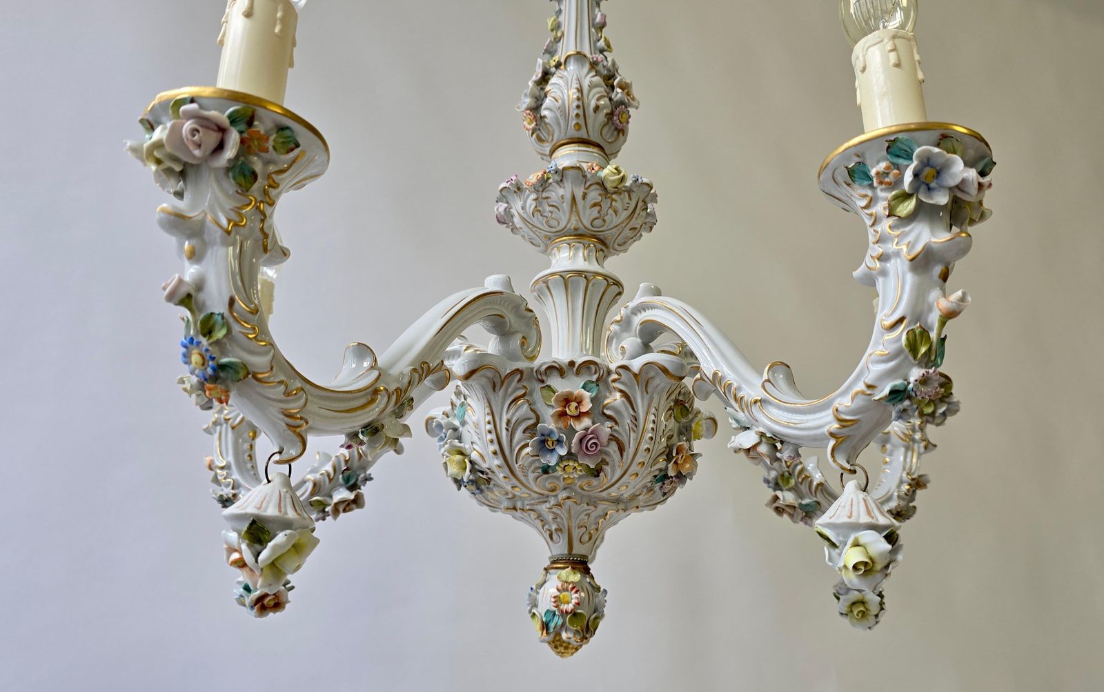 Italian Porcelain Chandelier With Hand Painted Floral Details photo vintage