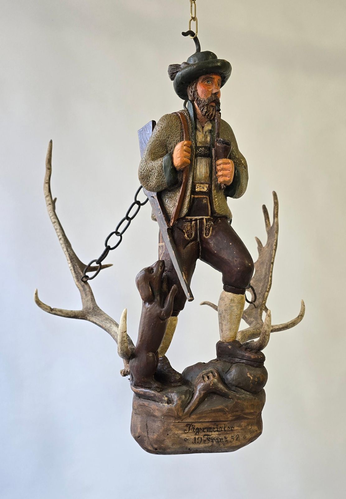 Antique Black Forest Wood Carving  Hunter Sculpture 1952 photo 2522.0