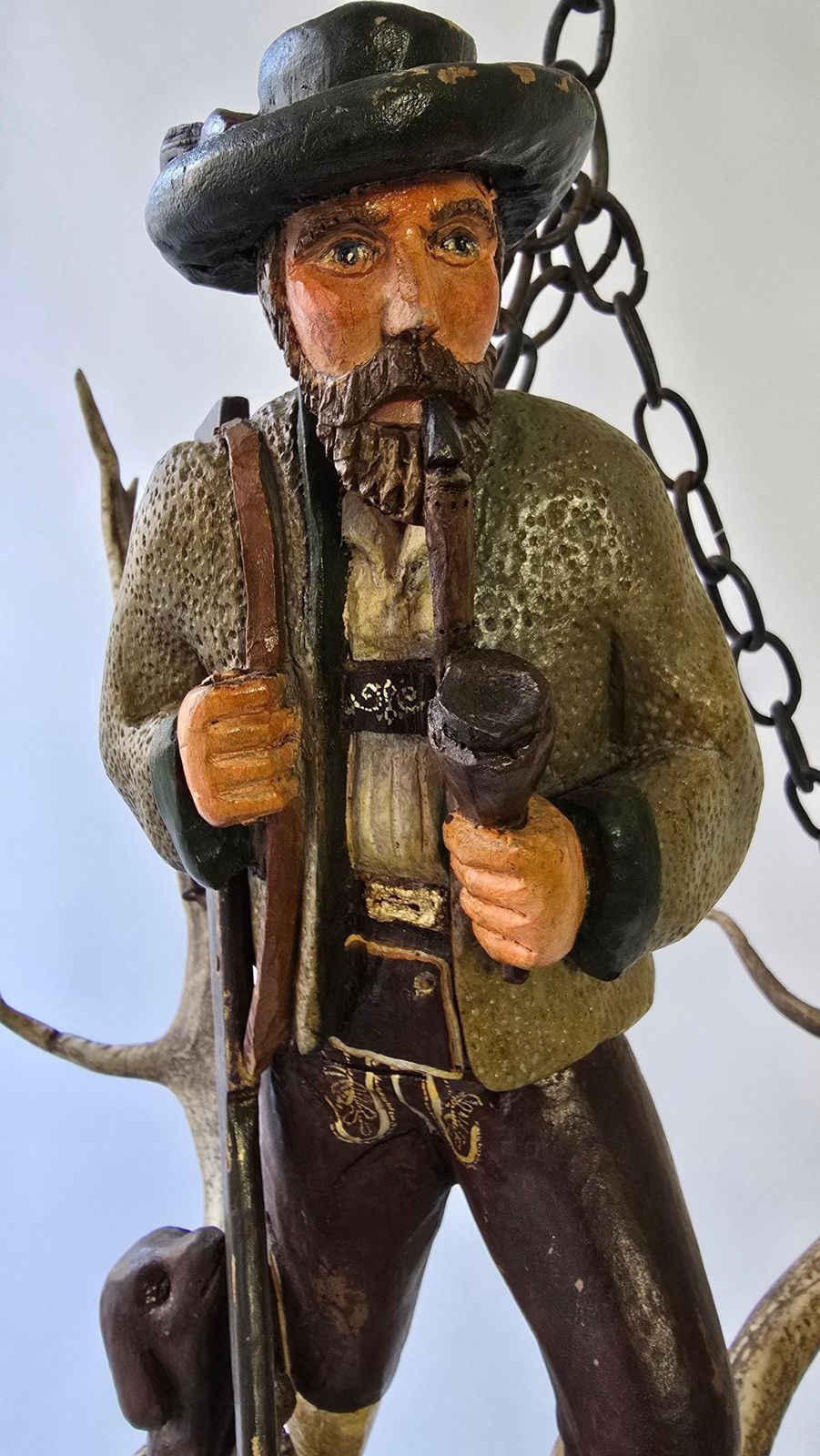 photo for sale Antique Black Forest Wood Carving  Hunter Sculpture 1952