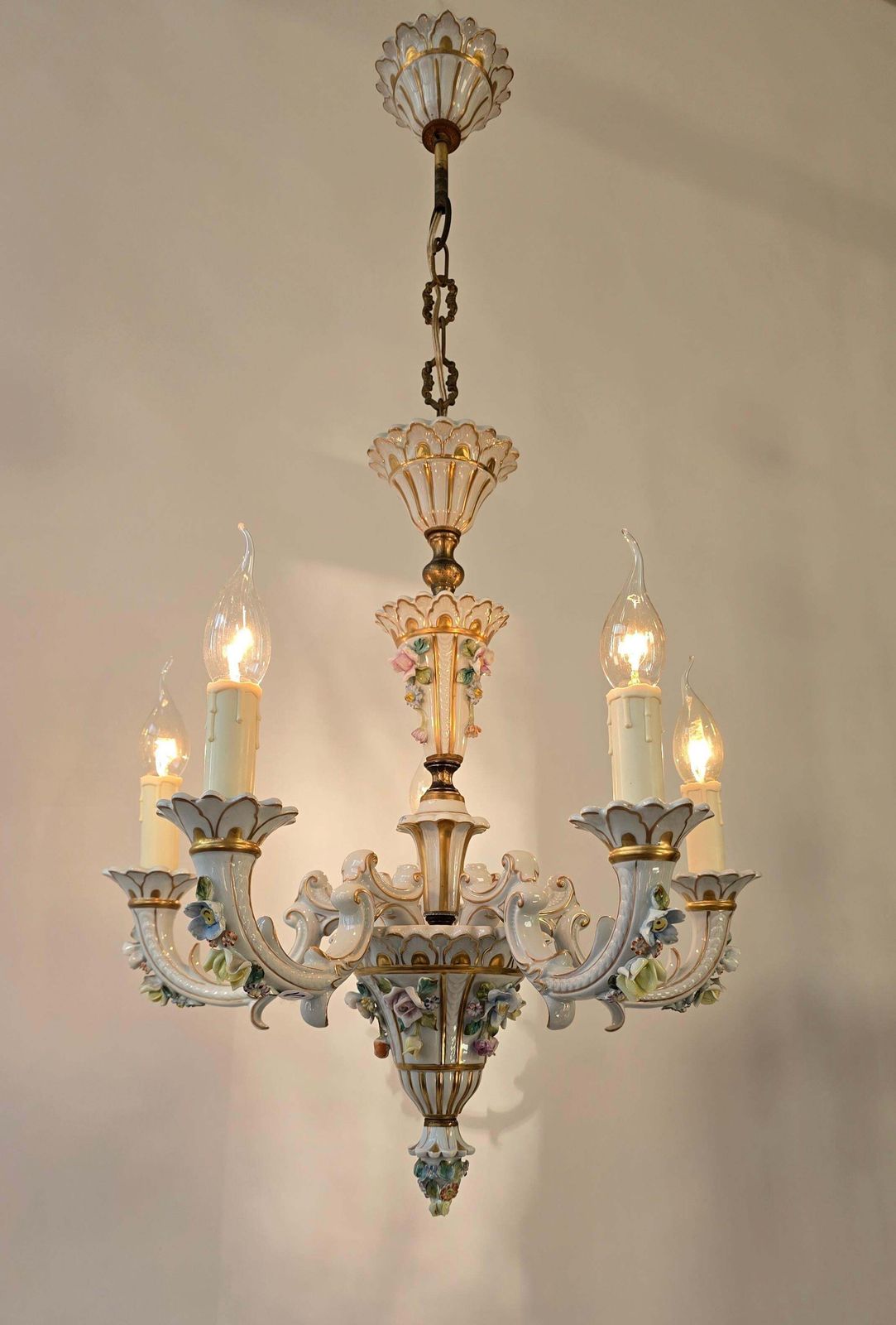Baroque Porcelain Flower Chandelier Or Candelabra, Italy photo furniture
