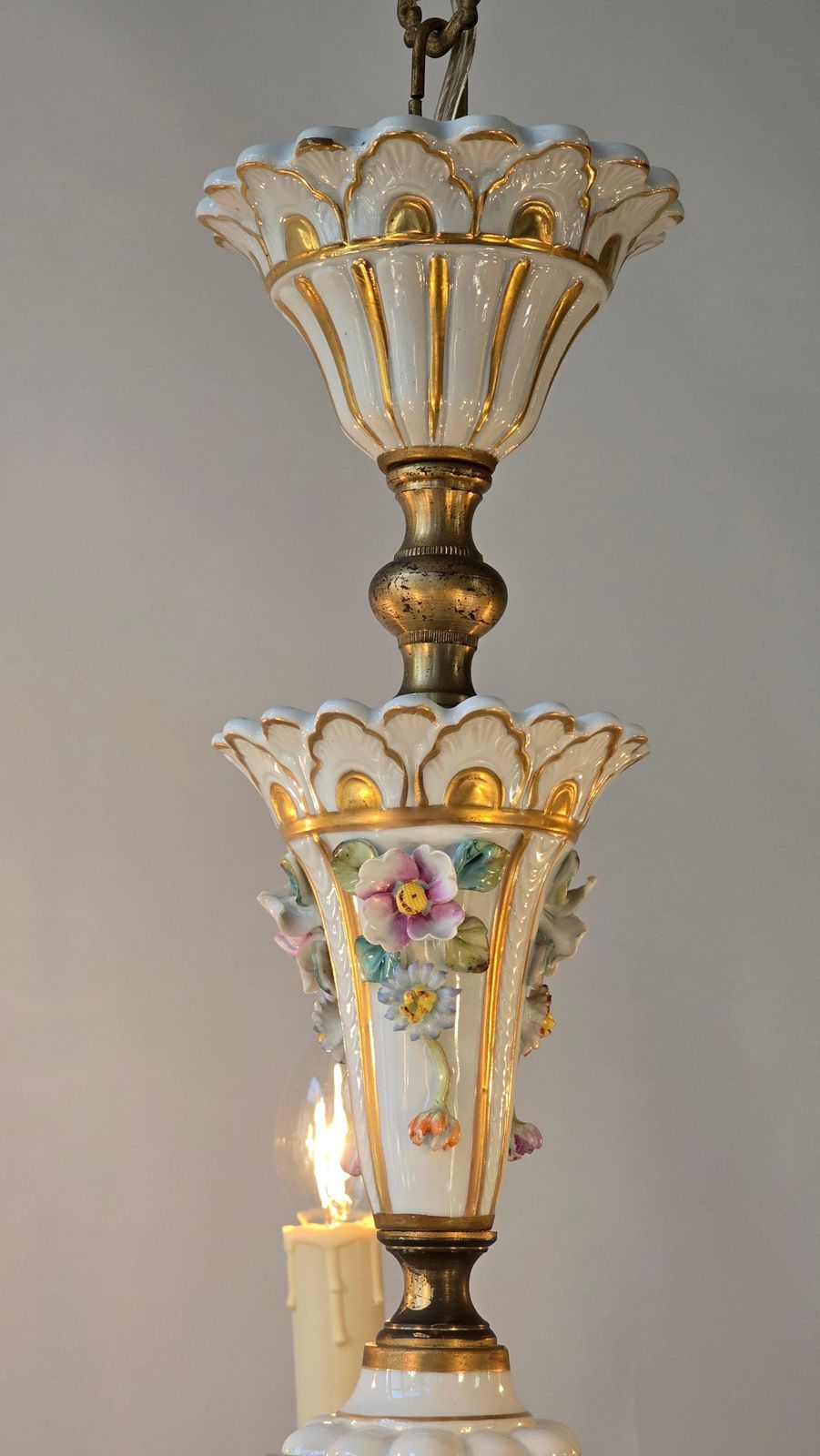 photo for sale Baroque Porcelain Flower Chandelier Or Candelabra, Italy