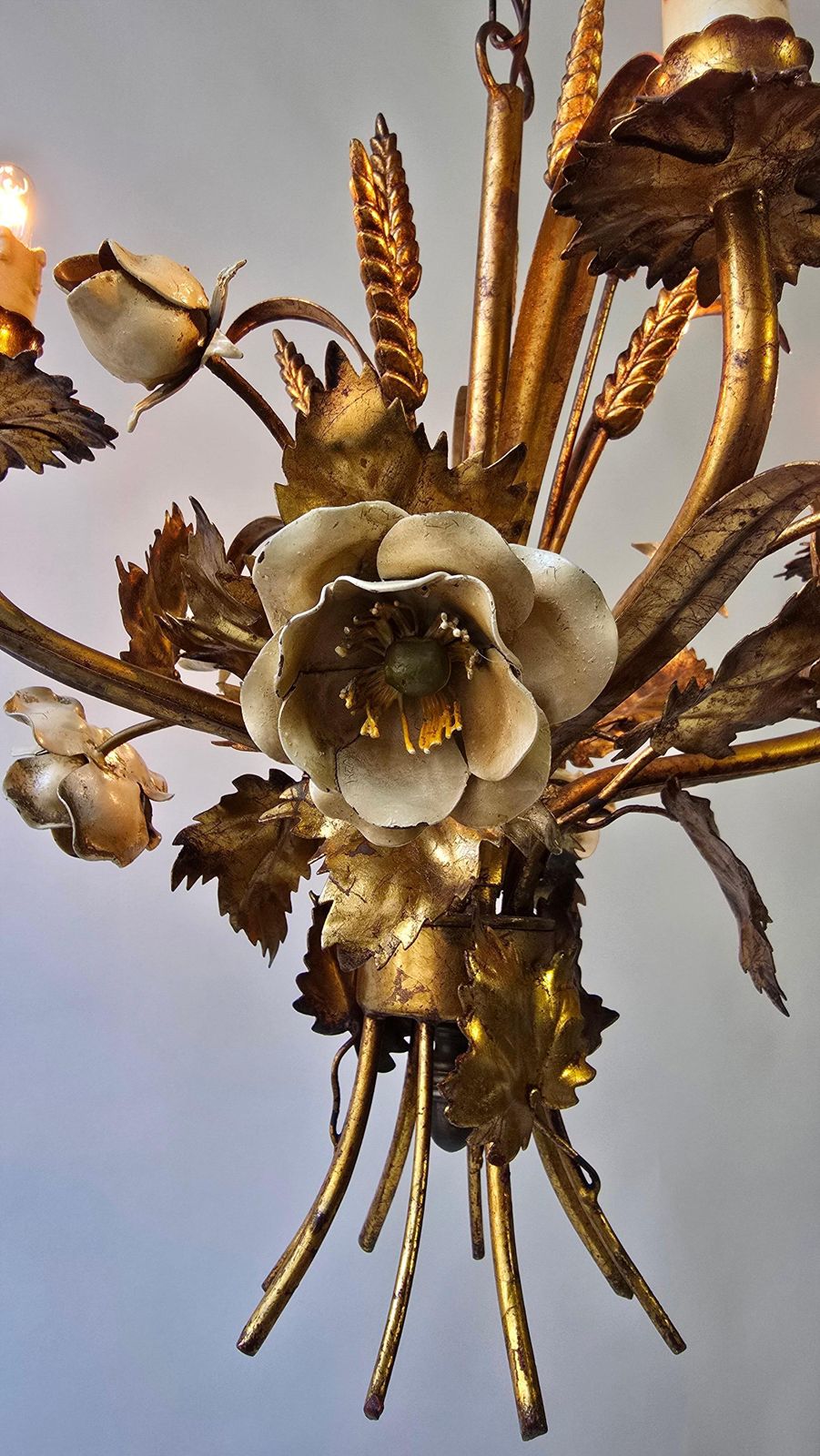 photo for sale Chandelier In Brass With Painted White Roses