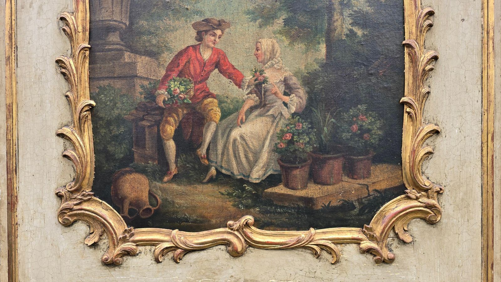 18th Century French Rococo Trumeau With Original Panel Painting photo vinterior