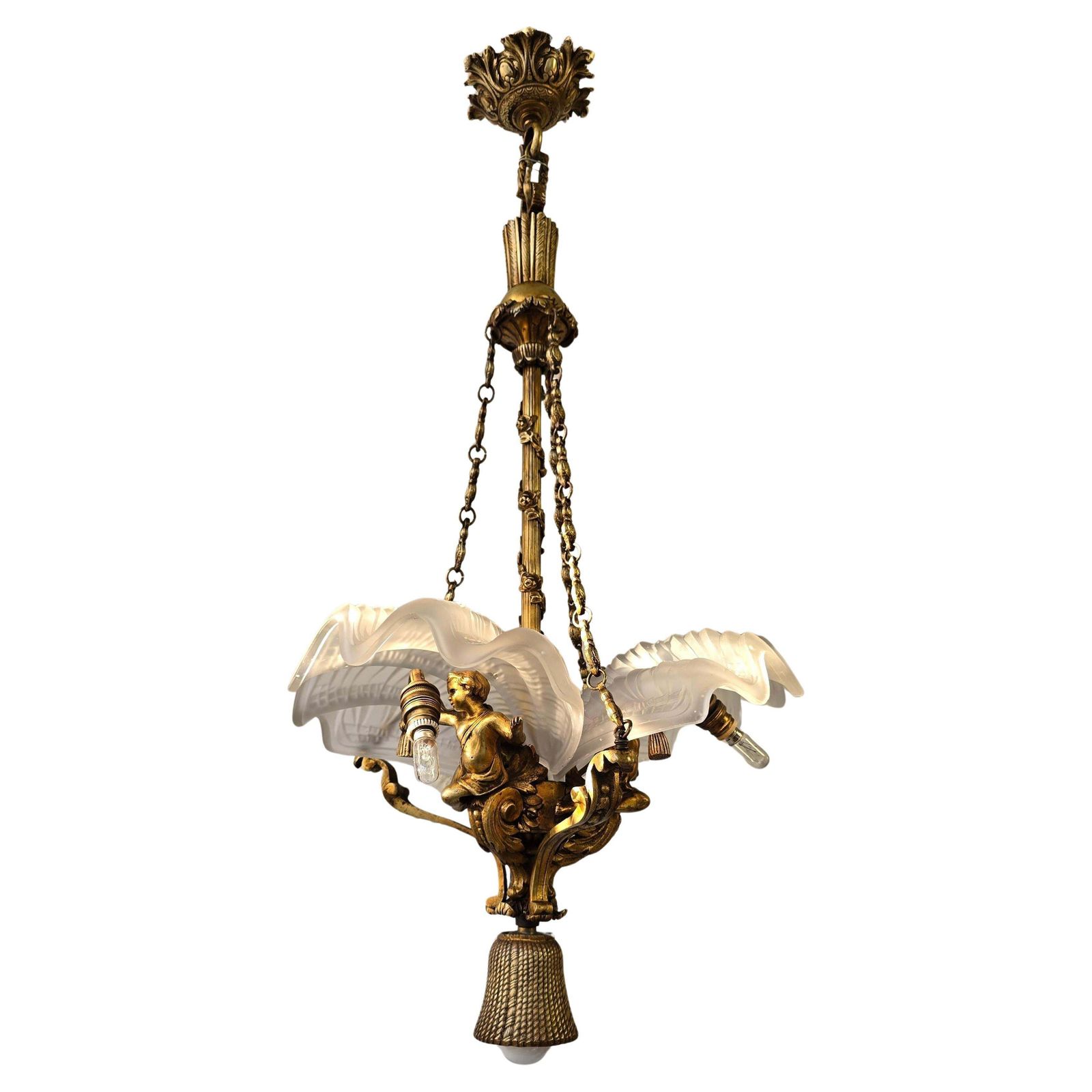 French Cherub And White Frosted Glass Chandelier photo furniture
