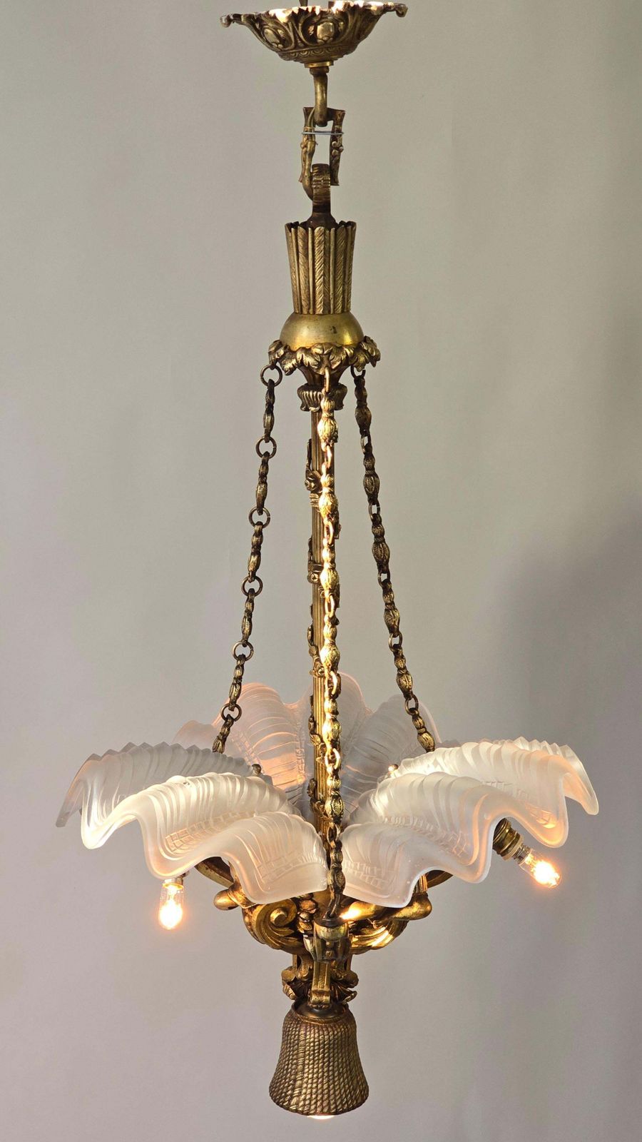 photo for sale French Cherub And White Frosted Glass Chandelier