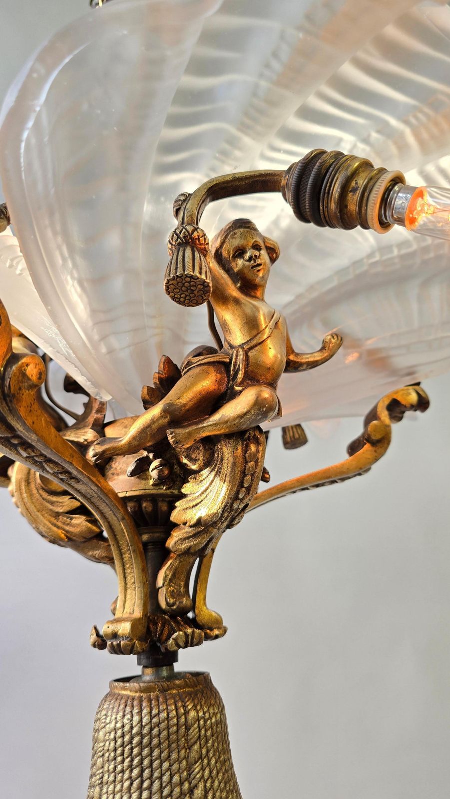 photo buy French Cherub And White Frosted Glass Chandelier