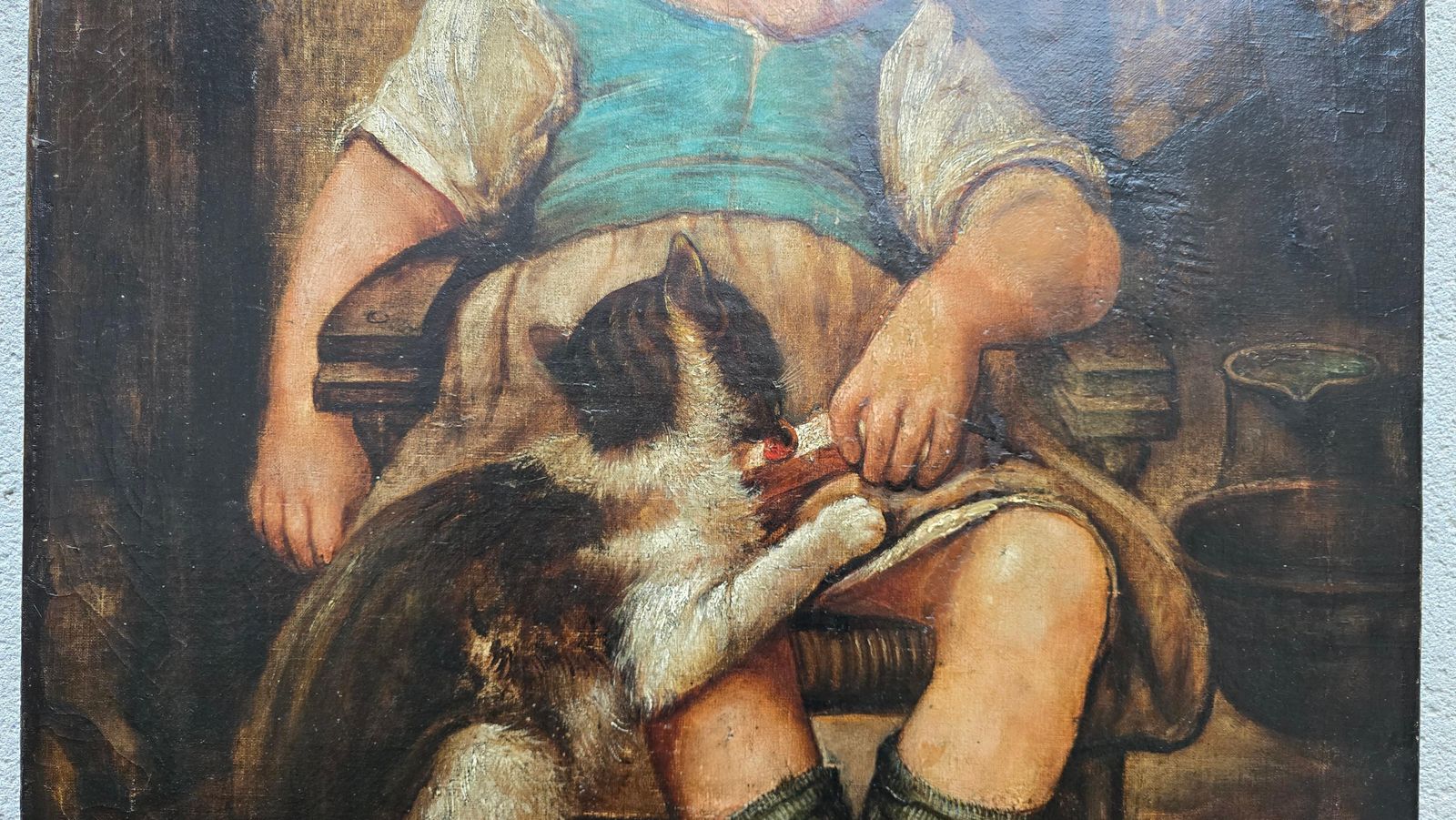 19th Century Oil Painting – Child With Cat photo vinterior
