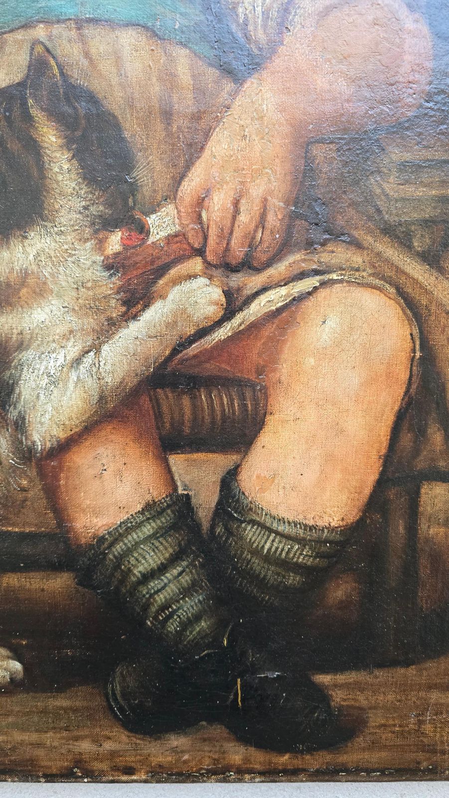 photo furniture 19th Century Oil Painting – Child With Cat
