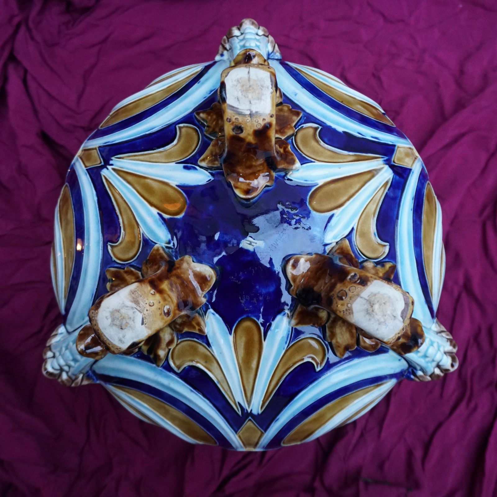 photo for sale Rare Antique French Majolica Planter Jardiniere With Winged Griffins And Flowers