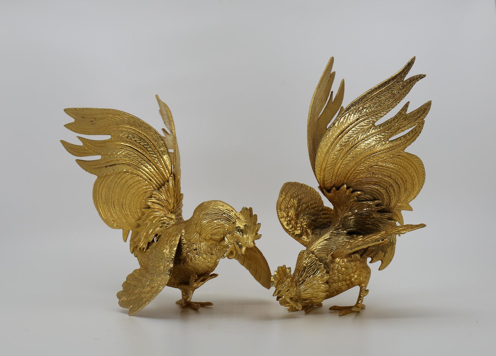 Majestic Gilt Brass Rooster Sculpture Figure, Set 2, France, 1970s photo vinterior